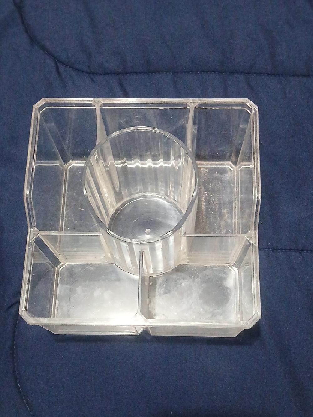 Clear Plastic Bathroom Organizer Tray with Central Cup